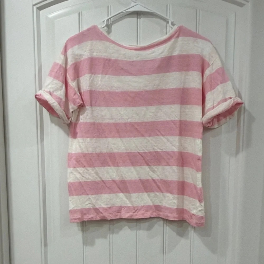 J. Crew Pink and White Striped Linen Tee